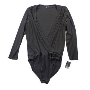 INC‎ Surplice Long Sleeve Bodysuit Womens 0X Black